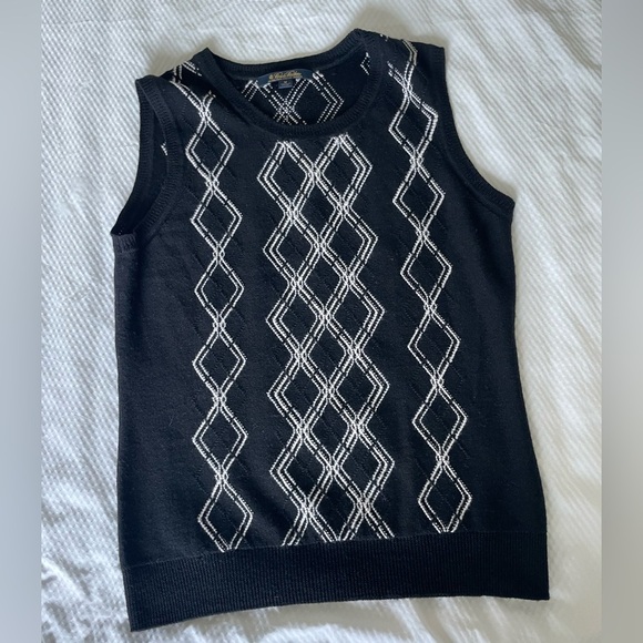 Brooks Brothers Wool Black Sleeveless Top Vest with White Geometric Pattern - Picture 1 of 6